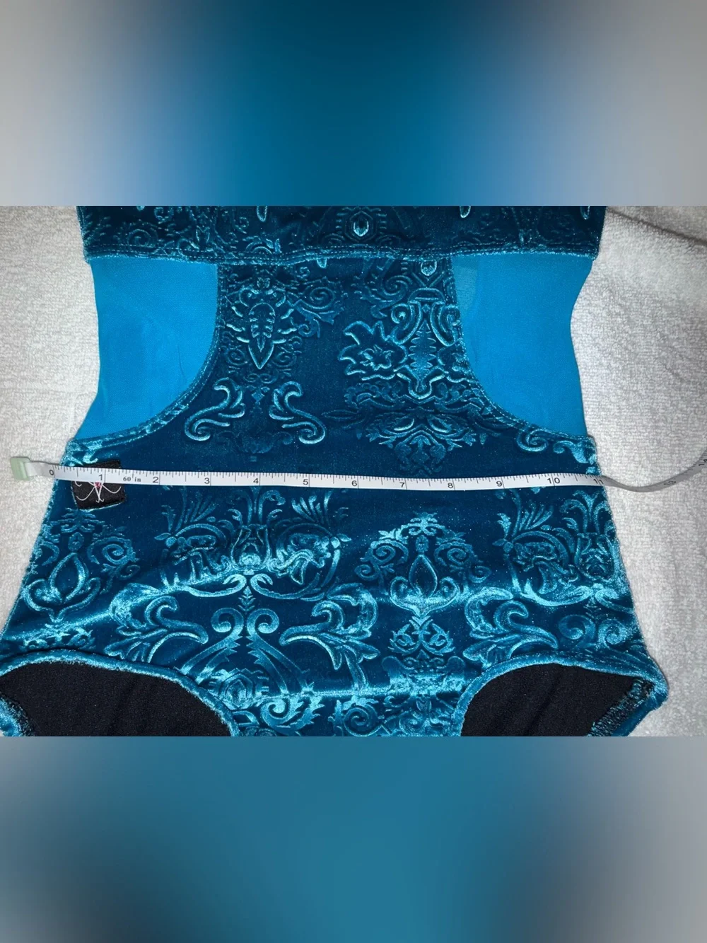 Kandi Kouture Size Children’s Large Teal  Velvet Patterned One-Piece Leotard
